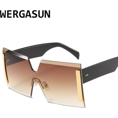 WERGASUN Oversized Square Rimless Sunglasses Women Brand Designer Flat top Big Sun Glasses Female One Piece Travel Gafa de sol