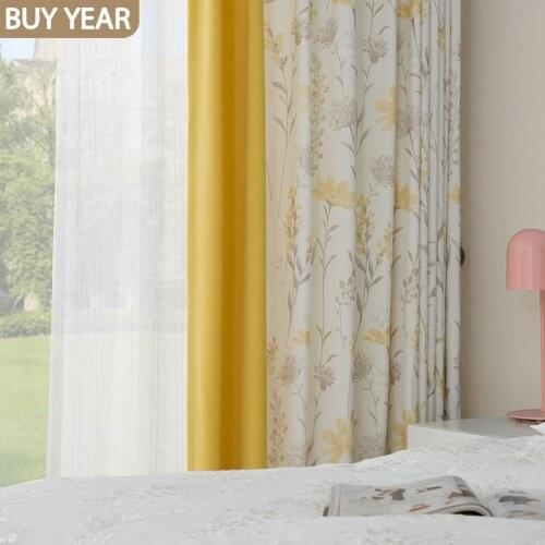 Modern Simple Small Floral Curtains for Living Solid Color Cheveni Printing Pastoral Mosaic Curtains Dining Room Bedroom Shade