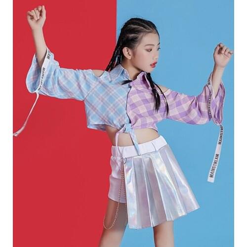 Hip Hop Dance Costumes Plaid Shirt Girls Cheerleader Clothing Kids Street Dancing Outfits Childs Jazz Performance Wear DNV12018