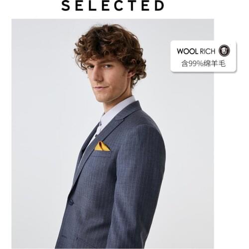 SELECTED Mens Slim Fit Sheep Wool Business Casual Striped Blazer S|41935Z504