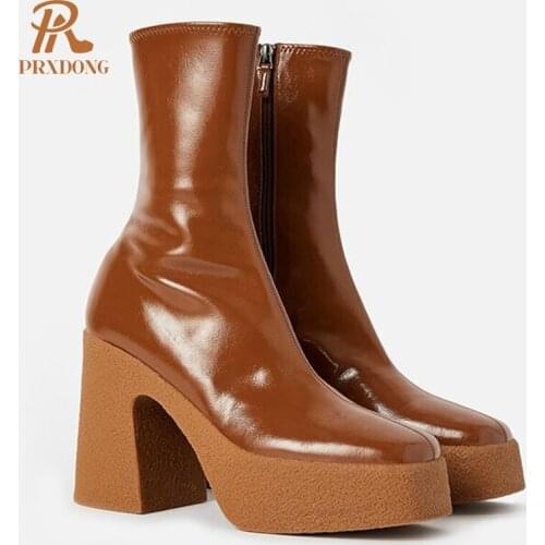 Winter Womens High Heeled Thick Platform Stretch Boots with Zipper Elastic Microfiber Ladies Casual Square Toe Ankle Shoes Fall