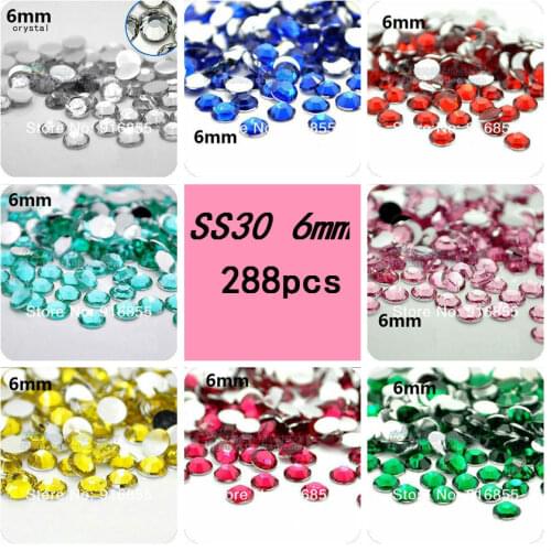 0.99 Free Shipping 18 Colors For Slection Wholesale 6mm SS30 288pcs Flatback Rhinestones DIY Stones Decoration Accessories