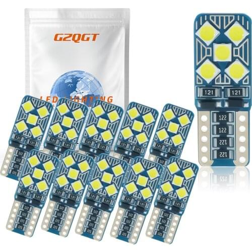 10PCS T10 LED Canbus Light 194 168 W5W NO Error Car Vehicle Bulbs 12V 3030 for Interior Trunk Side Marker Lamps White Yellow Red