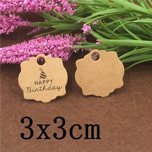 100Pcs +100Pcs 3x3cm Hemp Strings Brown Irregular Polygon Shape Kraft Paper Card Tags Printing Happy Birthday Hat For Party Tag