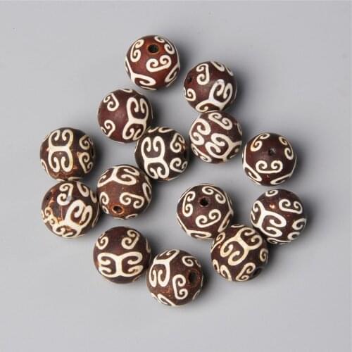 12MM 5PCS Tibetan Round Amulet Patterns Amulet Dzi Beads Pendant Bracelet Necklace Accessories Loose Spacer Beads Pendant Gifts