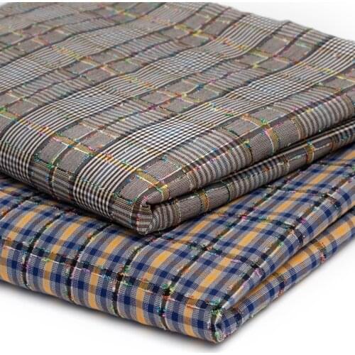 150cm x 50cm Gold wire polyester plain grain check cloth yarn dyed plaid fabric for Shirt Suit clothes bags garment