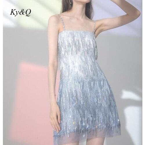 2021 Summer Australian Shiny Diamonds Suspender Dress Prestigious Temperament Light Blue Famous Brand Luxury Evening Dresses