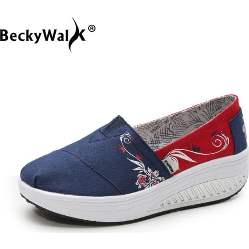 2021 Autumn Women Shoes Wedge Canvas Shoes Woman Print Comfortable Loafers Slip On Female Shoe Platform Sneakers Women WSH3661