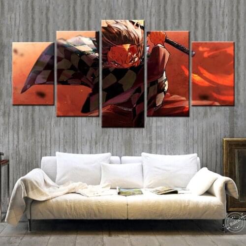 Demon Slayer Anime Poster 5 Pcs Modular Picture HD Printed Canvas Paintings Wall Art For Living Room Home Decor