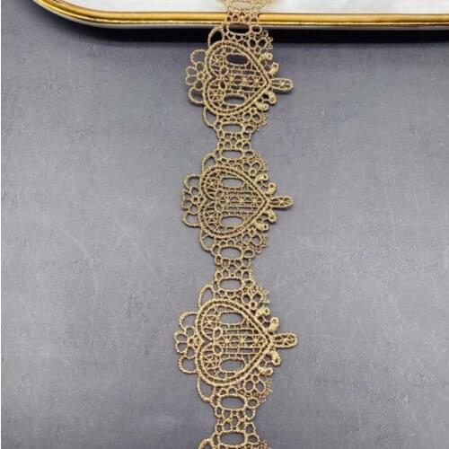 5Yds 4.2cm Wide Golden Heart-shaped Hollw Fabric Diy Wedding Fluorescent Lace Gold Thread Embroidery Lace Accessories Trim