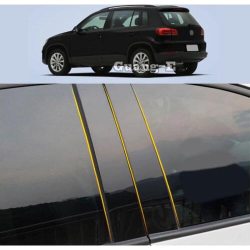 Car PC Material Pillar Post Cover Door Trim Window Piano Black Molding Sticker Plate 4pcs For Volkswagen VW Tiguan 2010-2017