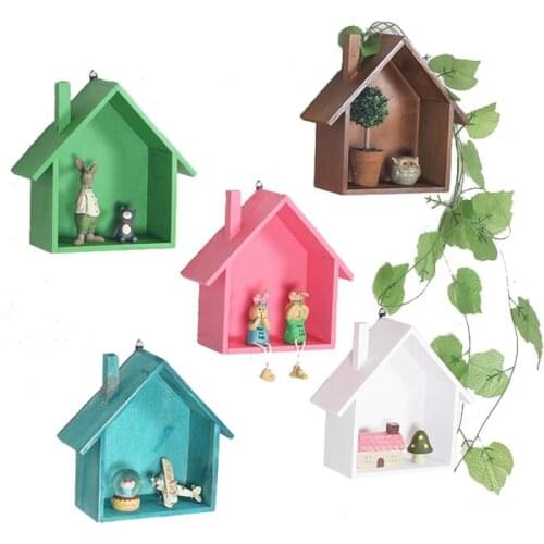 Free Ship American Solid Handmade Wood Wall Shelf Craft Hanging Small House Box Living Room Shop Decoration Home Decorate