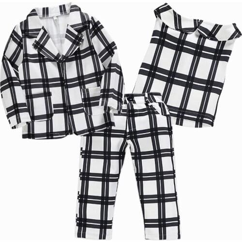 3pcs Kids Suits Blazers Jackets for Girls Plaid Blazers Outerwear Jackets Spring Autumn Children Outerwear Jackets for Girls