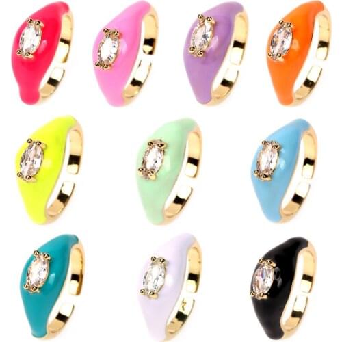 EYIKA Marquise Zircon Women Rings Candy Color Dripping Oil Enamel Neon Yellow Red Open Finger Ring Fashion Fluorescent Jewelry
