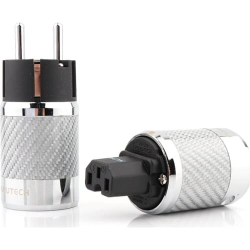 Hifi audio Carbon Fiber Rhodium Plated Schuko Power Plug Connector IEC Female Connector