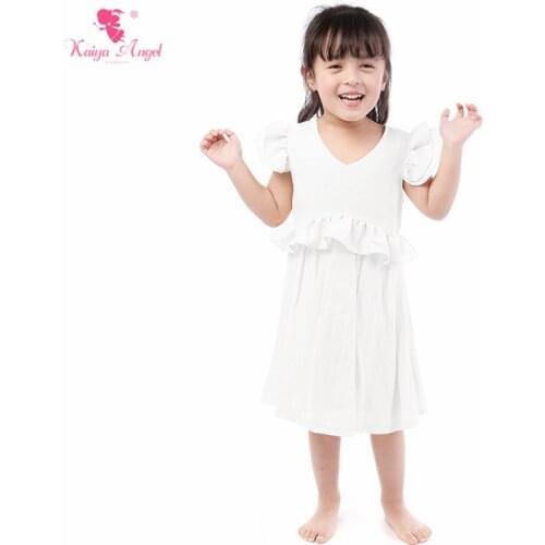 Kaiya Angel 2019 New Kids Dresses For Girls Summer Simple Style White Short Sleeve Ruched Invisible Zipper Factory Wholesale