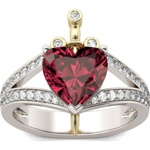 Creative Heart-Shaped Ruby Crown Princess Ring