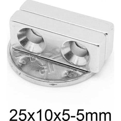 5~50PCS 25x10x5-3 Block Neodymium Magnets Strong Hole 3mm Quadrate Permanent Magnet 25x10x5-3mm Powerful Magnet 25*10*5-3