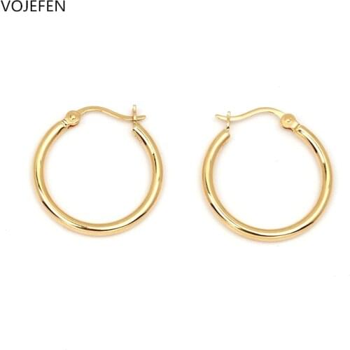VOJEFEN 18k Pure Gold Hoop Earrings, High Polished Round Hoop Earrings for Women Teen Girls 15mm 20mm 25mm Fine Jewelry
