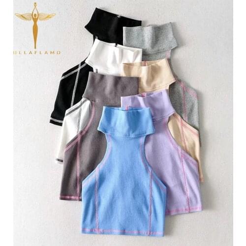 Halter Tank Tops Summer Womens Bright Line Splice Sleeveless Crop Tops Rib Knitwear Slim Tank Vests Femme Casual Street Top Vest