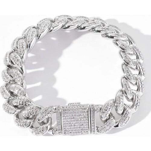 Iced Out Bracelet for Men 2 Colors 15mm Miami Cuba Chains Micro Pave Zircon Bracelets Fashion Hip Hop Rock Jewelry