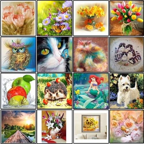5D Diy Poured Glue Diamond Painting Kits Home Decor Flower Animals Full Round With AB Drill Mosaic Embroidery Painting Gift Art
