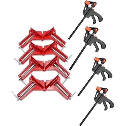 HLZS-4 Pack Right Angle Clamp 90 Degree Woodworking Right Angle Clamp Craft DIY,Frame Clamp,Glass Holder(with 4 Pcs F Clamp)