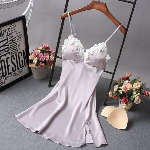 Women Lace Bow Trim Nightdress Sexy V-Neck Backless Spaghetti Strap Nightgown Intimate Lingerie Summer Rayon Casual Sleepwear