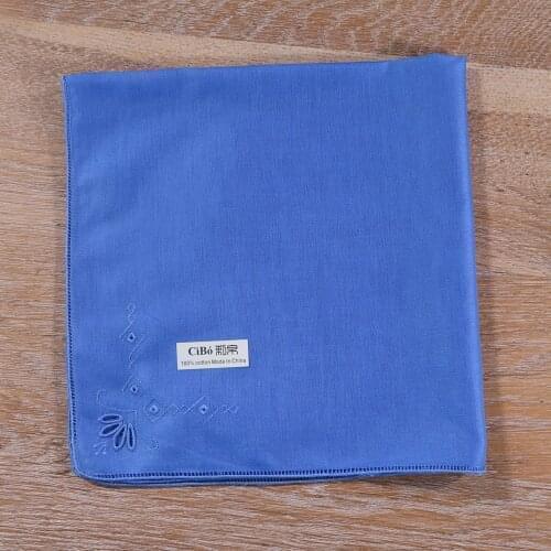 S013: 1piece Blue Cotton Handmade embroidery patterns Kerchief Drawnwork Ladder Hemstitch hanky Large size handkerchief