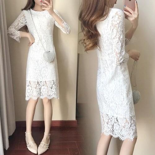 2017 new Womens Elegant Sexy Crochet Hollow Out Pinup Party dress summer long sleeve slim lace Dress
