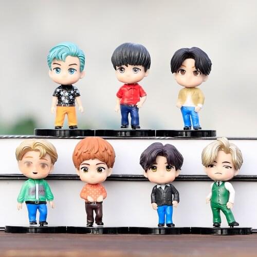 New 7PCS Bangtan Boys Groups Model Toys KPOP Star TOP Group A.R.M.Y PVC Keychain Action Figures Keyring Bt Kid