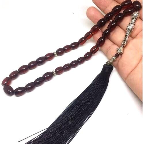 New Designed 33 Natural Blood Amber Stone 8mm*10mm Gem Stone Kehribar Tesbih Islamic Muslim prayer beads Tasbih Allah