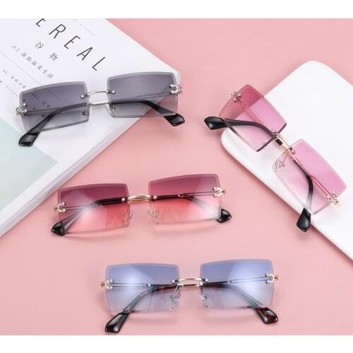 Trendy Traveling Style Rimless Gradient Sunglasses Small Rectangle Sun Glasses UV400 Shades Cutting Lens Eyewear for Men Women