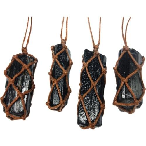 Natural Black Tourmaline Stone Necklace Pendant Black Tourmaline Original Stone Ore Specimen Fashion Jewelry Accessories Gift