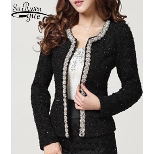 Casual Slim Women Jacket Plus Size Short Jackets Fashion Autumn Winter Women Coats Black White Elegant Diamond 661B 80