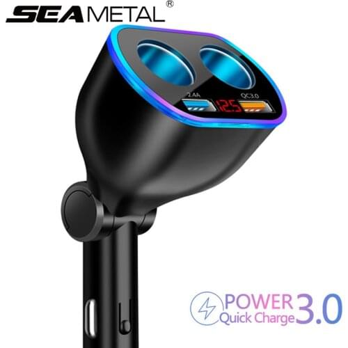 12V/24V Car Cigarette Lighter Socket Splitter QC3.0 Dual USB Charger Ports Real-time Voltage Monitor Universal for IPhone Huawei