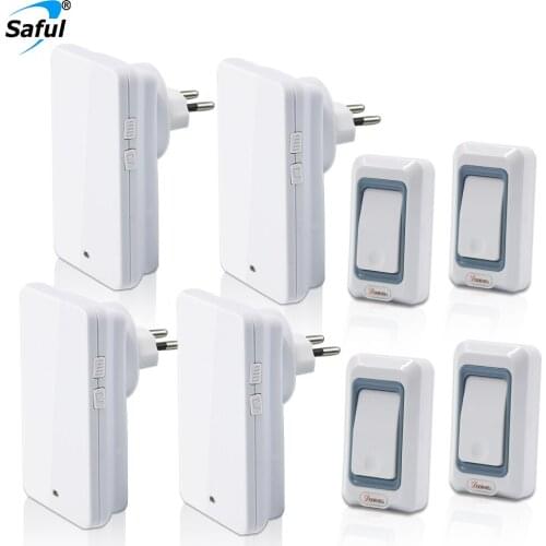 Saful EU/US/UK/AU Plug 28 Ring Bell Wireless Doorbell Button 4 Out Transmitters + 4 Doorbells Receiver Combination Doorbell