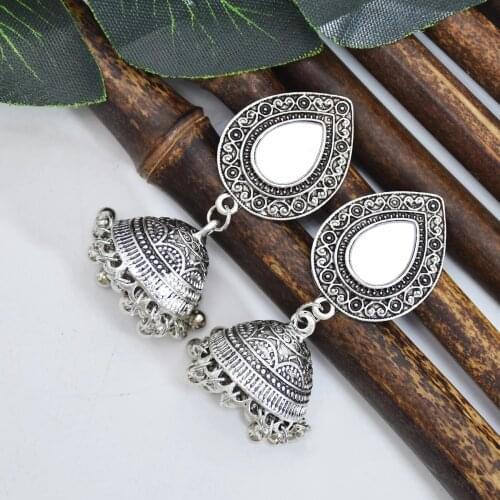 Indian Gypsy Jhumka Drop Earrings Big Bells Tassel Statement Oxidized Jewelry Afghan Nepal Turkish Ethnic Jewellry