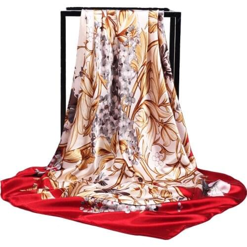 Silk Scarf Women Spain Tassel Flower Printed Silk Shawls Wraps Luxury Brand Foulard Head Hijab Square Scarves 90cm*90cm Bandana