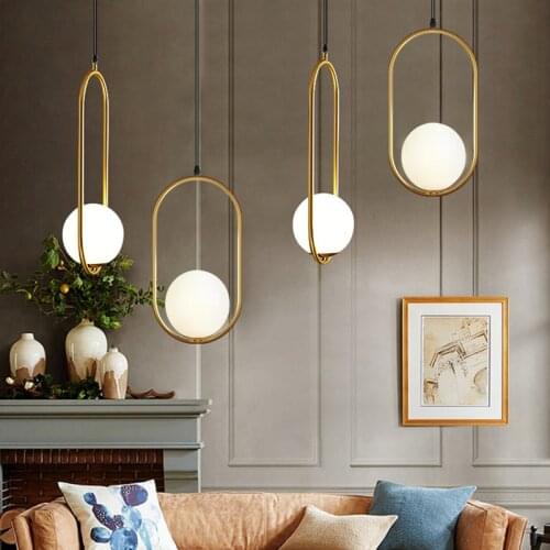 Nordic Glass Ball Pendant Light Golden Pendant Lamp for Kitchen Bedroom Light Hanging Lamp Bar Loft Living Room Decoration Light