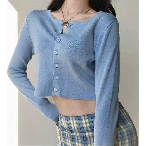Low Price Promotion Womens Knit Thin Cardigan Button-up Korean Cute Sweater Short Knit Cardigan Knitted Top