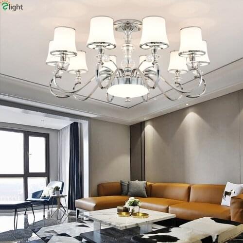 Modern Chrome Metal Led Chandelier Lighting Living Room Glass Led Pendant Chandeliers Lights Dining Room Hanging Lamp Fixtures