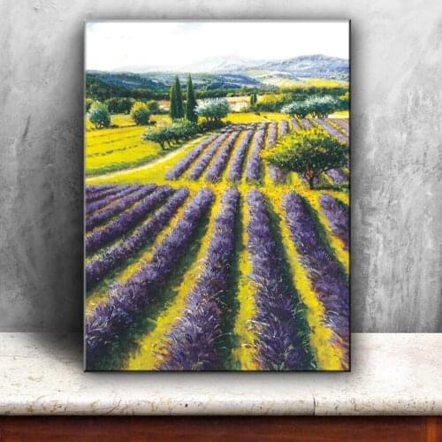 Mediterranean sea purple lavender house scenery canvas printings oil painting printed on canvas home wall art decoration picture