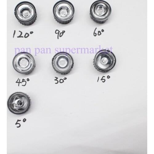 50pcs 5 15 30 45 60 90 120 Degree Angle LED Lens w/20mm Holder Flat Transparent Lens Reflector for 1W 3W High Power LED Emitter