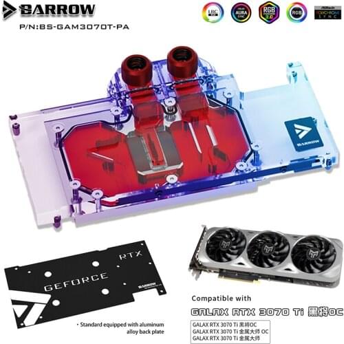 Barrow GPU Water Block for Galax / Gainward RTX 3070TI OC GPU Card Full Cover Graphics Card Radiator,5V 3Pin SYNC BS-GAM3070T-PA