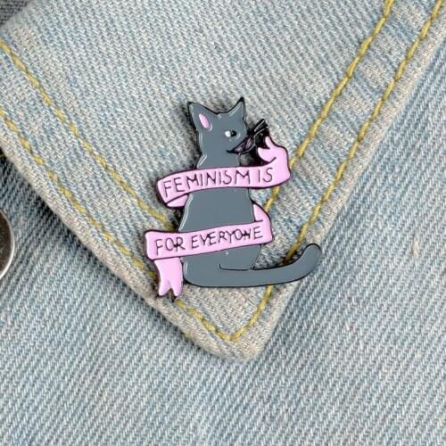 Feminism Is for Everyone Enamel Pins Custom Cat Banner Brooches Lapel Pin Shirt Bag Badge Feminist Jewelry Gifts for Friends