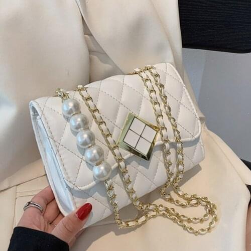Elegant Womens Messenger Bag 2021 Fashion New High Quality PU Leather Pearl Chain Designer Handbag Ladies Casual Shoulder Bags