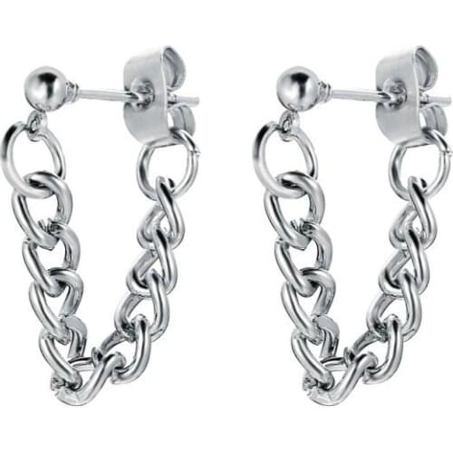 Chain Studs Earrings For Women Silver Color Personality Simple Chain Earring Men Fashion Hiphop Girl Jewelry Accessories
