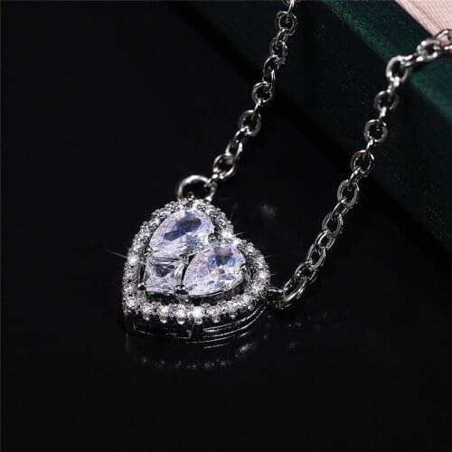 Huitan Creative Heart Shaped Pendant Necklace for Women Delicate Neck Accessories with Brilliant CZ Stone Luxury Fashion Jewelry