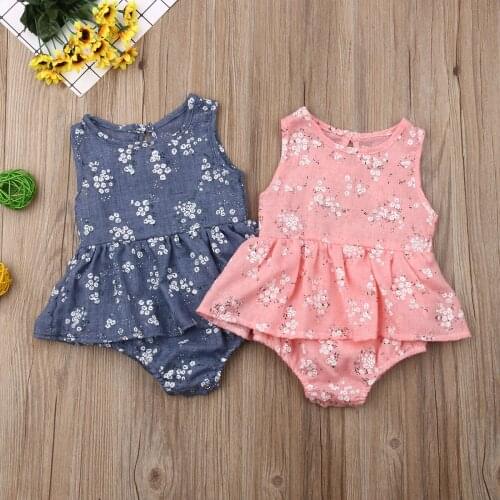 2020 Baby Bodysuit Infant Newborn Baby Girl Clothes Summer Flowers Ruffle Body suit Tutu Dress Sleeveless Playsuit Outfits 0-18M